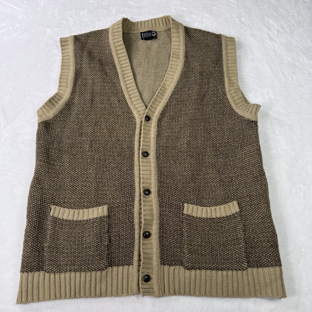 Vintage GAP Sweater‎ Mens XL Oatmeal Cardigan Ribbed V Neck Knit Wool Blend 70's